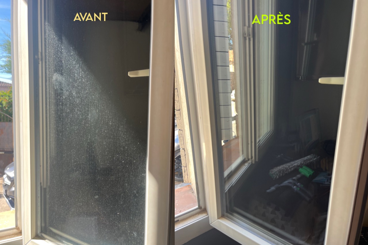 Vrai comparatif avant et après nettoyage de vitres par SRS.net